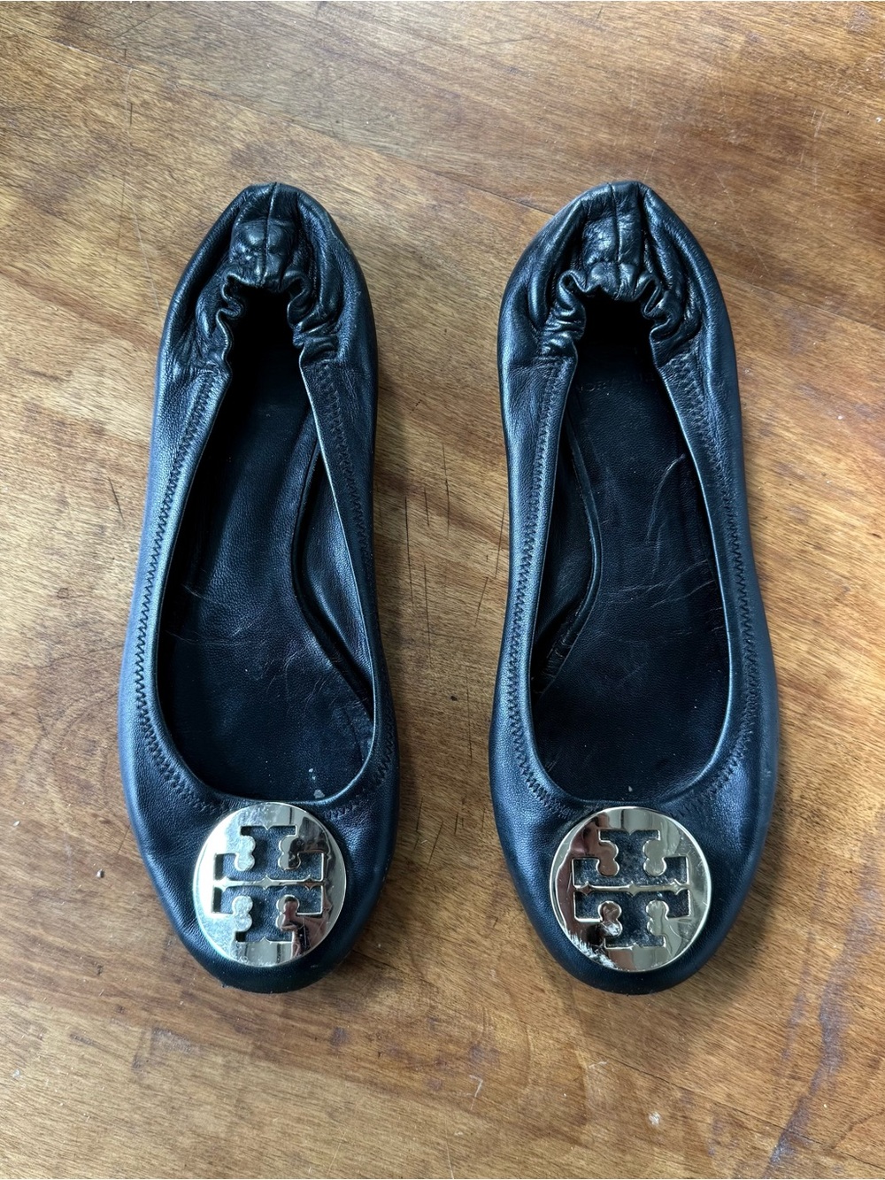 Tory Burch Black Leather Reva Ballet Flats